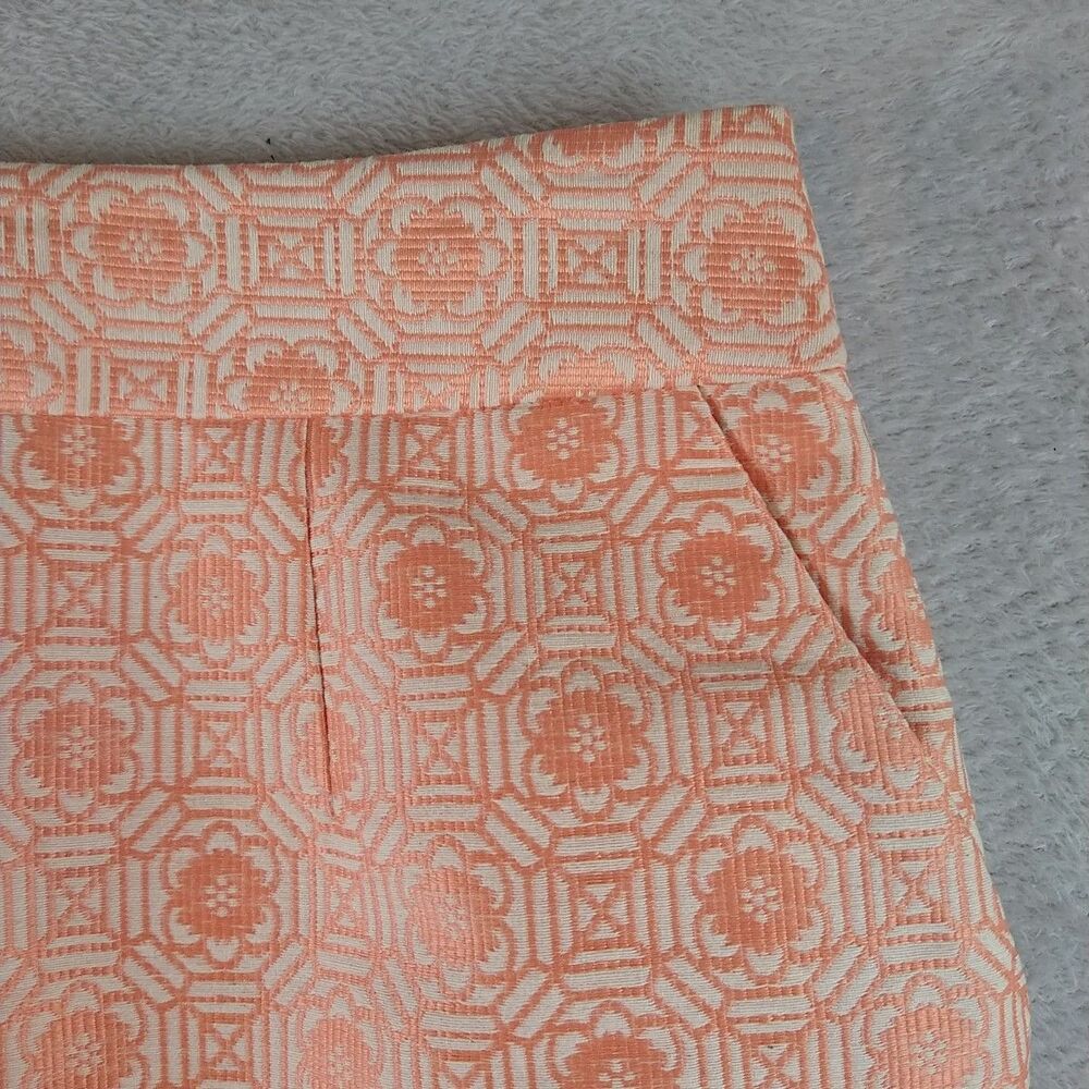 Banana Republic Jacquard Floral Geo Pencil Skirt Size 0 Peach Sunset Glow Orange